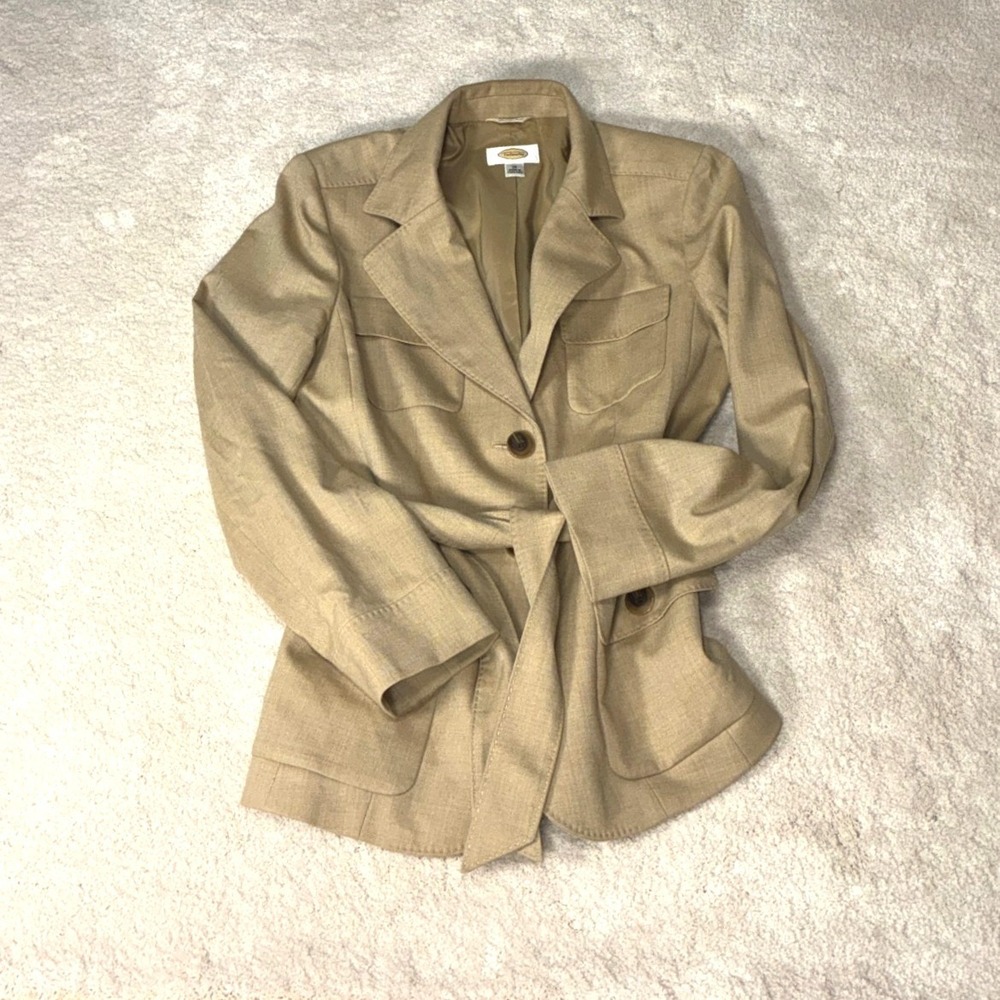Talbots Tan Safari Blazer - 10- Belted Four Pocket Classic Professional Safari